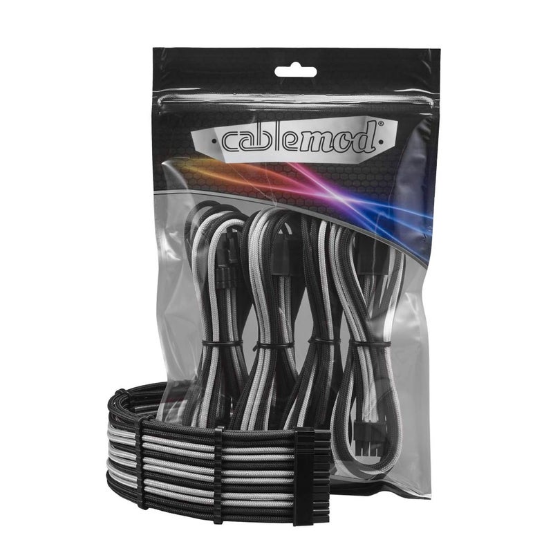 CableMod 8+8 Series Pro ModFlex Sleeved Cable Extension Kit (Black + Silver) - Image 1